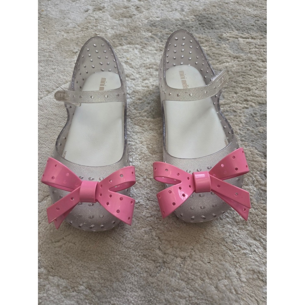 Mini Melissa Ultragirl Jelly Flats Kids 7 Clear Glitter Pink Bow Excellent